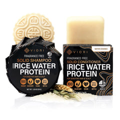 Viori Hidden Waterfall Shampoo and Conditioner Bar Set Made with Rice Water - Handcrafted Sulfate Free Shampoo and Conditioner