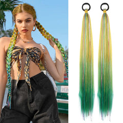 26 Inch Hair Tinsel Colored Braided Ponytail Extension 2 Pack Blue Pink Gradient Hair Extensions Ponytail with Elastic Tie Straight Sleek Wrap Around Hair Extensions for Braids