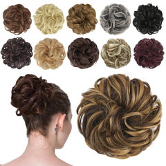 FESHFEN Messy Bun Hair Piece - Elastic Wavy Curly Hair Bun Scrunchies Extensions Synthetic Chignon Hairpieces for Women Girls, Black Brown 1.5 oz