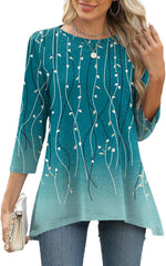 LOMON 3/4 Sleeve Tunic Tops for Women Loose Fit Dressy Casual Blouse Flowy Shirts to Wear with Leggings S-3XL