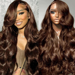 13x6 Chocolate Brown Body Wave Lace Front Wig Human Hair 28 Inch Body Wave Brown Lace Frontal Glueless Colored Wigs Human Pre Plucked with Baby Hair for Women