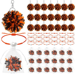 20 Sets Cheerleader Gifts Bulk, Pom Pom Keychain Cheer Bracelet Organza Bag 20 Each for Team Women Accessories