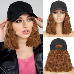 HANYUDIE Hat Wig for Women Wig Cap with Curly Hair Extensions Hat with Hair Wave Adjustable Baseball Hat Wigs