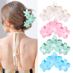 ANBALA 4PCS Hawaiian Plumeria Flower Hair Clips - Large Non-Slip Matte Claw Clips for Women, Strong Hold Beach Hair Accessories