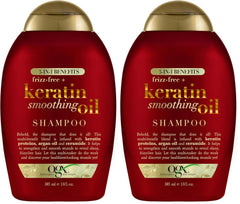 OGX Frizz-Free + Keratin Smoothing Oil Shampoo, 5 in 1, for Frizzy Hair, Shiny Hair, 13 Fl Oz