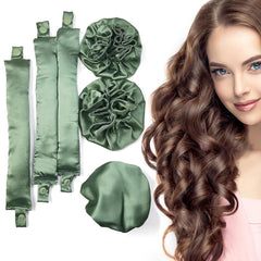 Satin Heatless Hair Curlers 3Sets/6PCS, Pillow Soft Rollers with Caps, No Heat Curling Rods and Headband for All Hair Types (3Sets-Pink)