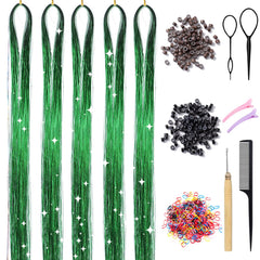 Hair Tinsel Kit with Tools 48 Inch 1200 Strands Colorful Tinsel Hair Extensions Fairy Hair Tinsel Kit Heat Resistant Sparkling Glitter Tensile Hair Accessories for Girls Women Kids