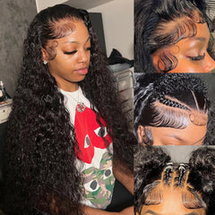 30 Inch Deep Wave Lace Front Wigs Human Hair 13x6 HD Lace Front Wigs Human Hair Pre Plucked Brazilian Curly Human Hair Wig 200 Density Glueless Frontal Wigs For Black Women