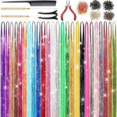22 Colors 7700 Strands Hair Tinsel Kit, 48 Inch Glitter Tinsel Hair Extensions for July Fourth Christmas New Year Halloween Cosplay, Heat Resistant Fairy Hair Accessories for Girls, Kids, Women