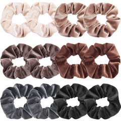 IVARYSS Velvet Scrunchies for Women, 12 Pcs Dark Colors Classic Elastic Thick Scrunchy Bands Ties, Soft Ropes Ponytail Holder Hair Accessories