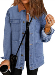 Dokotoo Jean Jacket Women Trendy Fall Fashion Long Sleeve Denim Jacket Color Block Barn Jackets Oversized Coat 2025