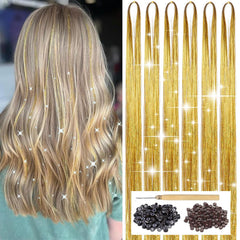Purple Hair Tinsel Kit with Tool 6pcs 1200 Strands Glitter Tinsel Hair Extensions Heat Resistant Sparkling Shiny Fairy Hair Accessories for Women Girls Kids 47Inch