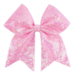 Jumbo Glitter Cheer Bow Clip - 7 Inch Large Cheerleading Sequin Hair Bow with Tails for Girls Teen Softball Cheerleader Outfit Uniform (Rainbow)