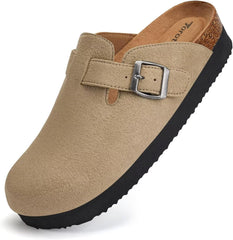 Torotto Womens Clogs Cork Footbed Suede Slippers Arch Support Potato Shoes with Adjustable Buckle