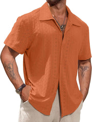 Vssjavun Mens Short Sleeve Button Down Shirts Casual Hollow Out Summer Beach Shirt