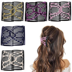 5 Pieces Stretchy Magic Hair Comb Adjustable Elastic Comb Clip for Women Girls No Crease Hair Pins Vintage Bun Maker for Curly Thick Wavy Hair Ponytail