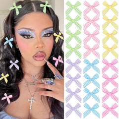 20Pcs Mini Green Hair Bows Small Gingham Craft Bows for Hair Small Bow Hair Clips Cute Bowknot Hair Ribbons Barrettes Y2K Hair Accessories for Women Teens Girls