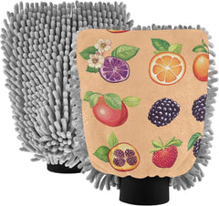 Wudan Cartoon Blackberries Fruit Peach Car Washing Mitts Microfiber 11.8'' Car Washing Gloves Non Scratch Detailing Clean Rag for Auto Cleaning