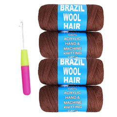 4 Roll Natural Black Brazilian Wool Hair Yarn for Jumbo Braids Braiding Hair for Soft Faux Locs Goddess Locs Hair Extension Senegalese Twist Crochet Hair for Black Women (Natural Black, 4Roll)