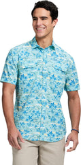 IZOD Mens Sunshield Performance Button Down Short Sleeve Shirt