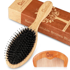 BLACK EGG Boar Bristle Hair Brush for Women Men Kid, Soft Natural Bristles Brush for Thin and Fine Hair, Restore Shine and Texture, Set includes Bamboo comb and 3 hair ties