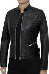 Casual Outerwear Real Lambskin Motorcycle Jacket Women - Classic Biker Style Euro Collar Womens Leather Jacket