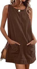 Caracilia Women Fall Dress 2025 Corduroy Overall Pinafore Skirtall Jumper Dresses with Pockets