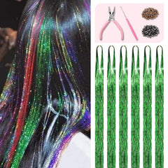 Red Hair Tinsel Kit 48 Inches 1200 Strands with Tools and Instruction Easy to Install Fairy Glitter Tinsel Hair Extensions for Women and Girls,Shinny Sparkling Braiding Hair Accessories for Party