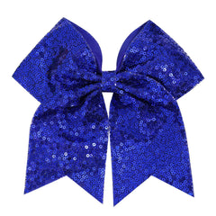 1 Pcs 8" Large Sequin Cheer Bows Clips, Cheerleading Glitter Hair Bow with Alligator Clips Hair Accessories for Cheerleaders Football Competition Sports (Blue)