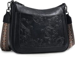 Crossbody Bags for Women,Vegan Leather Crossbody Purse with Adjustable Strap Embossed Flower Women's Shoulder Handbags