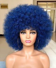 Short Afro Wig with Bangs for Black Women Afro Kinky Curly Wig 70s Premium Synthetic Big Afro Wigs(Blonde,Cap size:22.5-23inch)
