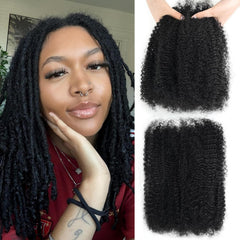 Afro Kinkys Bulk Human Hair 2 Bundles 16 Inch Black Afro Kinky-Curly Human Hair Bundles for Dreadlock Extensions Locs Repair 100% Human Hair 4C Curly for Mini Twist