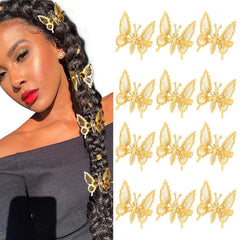 DEEKA 12 PCS Moving Butterfly Clips 3D Metal Gold Silver Black Moving Wings Butterfly Hair Accessories 90s Hair Clips Barrette for Women and Girls -4 Color