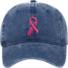 Breast Cancer Awareness Hat for Women, Embroidered Pink Ribbon Vintage Cotton Adjustable Baseball Cap for Women Girls