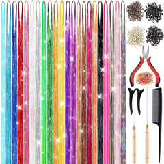 22 Colors 7700 Strands Hair Tinsel Kit, 48 Inch Glitter Tinsel Hair Extensions for July Fourth Christmas New Year Halloween Cosplay, Heat Resistant Fairy Hair Accessories for Girls, Kids, Women
