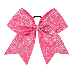 DEEKA 1 PCS 8" Large Glitter Cheer Bows with Iridescent Rhinestones Colorful Stiff Hair Elastic Band Ponytail Holder for Cheerleader Girls Sports (Black)