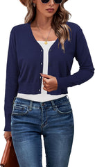 Newshows Womens 2025 Fall Cropped Cardigan Fashion Knit Bolero Shrug Long Sleeve V Neck Business Casual Sweater