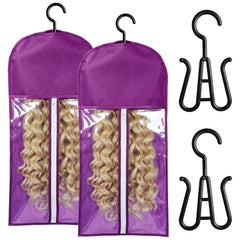 2PCS Hair Extension Holder Wig Stand & Organizer - Hanger & Bag for Multiple Wigs (Black)