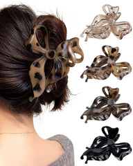 Mesovor 4 Pack Cute Bow Claw Clip for Women, Nonslip Large Matte Strong Hold Bows Hair Clips for Thin and Thick Hair | Chic Hair Styling Accessories (4.1" Black, Grey, Khaki, Brown)