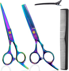 Hair Cutting Scissors Thinning Shears Set, 6.5 Inch Professional Barber Hairdressing Texturizing Scissors Edge Razor Sharp Blades Haircut Scissor for Men Women Kids Japan 440c Stainless Steel