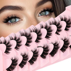 Losha Lashes Wispy False Eyelashes Fluffy Cat Eye Lashes 7 Pairs C Curl Lashes Strips Wet Look 10-17mm Fake Eyelashes with Lash Spikes (FC01)
