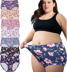 Women's Plus Size Underwear Floral Panties Briefs 7 Pack High Waist Panty Ladies Underwear for Women XL-5XL Undies