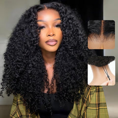 7x6 Burmese Curly Glueless Wigs Human Hair Pre Plucked Pre Cut 250% Density Drawstring Wig for Black Women 7x6 HD Lace Front Wigs Human Hair Glueless Wear and Go Nautural Color 22 Inch
