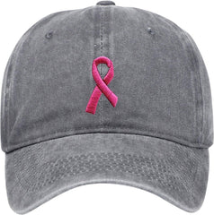 Breast Cancer Awareness Hat for Women, Embroidered Pink Ribbon Vintage Cotton Adjustable Baseball Cap for Women Girls