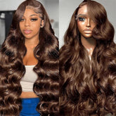 13x6 Chocolate Brown Body Wave Lace Front Wig Human Hair 28 Inch Body Wave Brown Lace Frontal Glueless Colored Wigs Human Pre Plucked with Baby Hair for Women