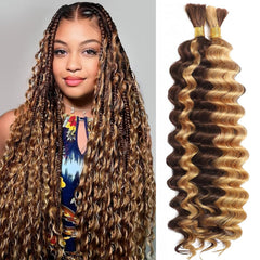 Human Braiding Hair for Boho Braids 110g 20 Inch Deep Water Wave Bulk Human Hair for Braiding No Weft 12A Wet and Wavy Curly Human Hair Extensions 2 Bundles/Pack Natural Color