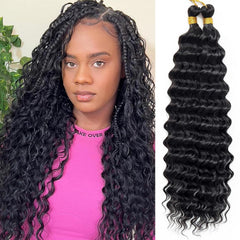 Eerya Long Curly Braiding Hair 18 Inch 2 Packs Ocean Wave Crochet Hair for Black Women Deep Wave Braiding Hair for Boho Braids (18 inch, 1B)