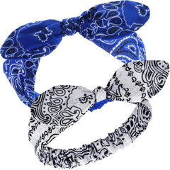 Hicarer 2 Pieces Bandana Headband for Women, Knot Retro Print Bandana Paisley Print Headband Adjustable Headwrap(Red)