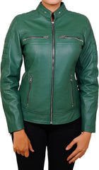 Cafe Racer Leather Jacket Women - Real Lambskin Motorcycle Genuine Leather Jacket Women