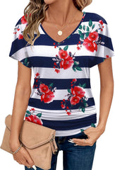 Zeagoo Women's Short Sleeve Shirts V Neck Blouse Ruched Business Casual Basic Tunic Tops S-3XL